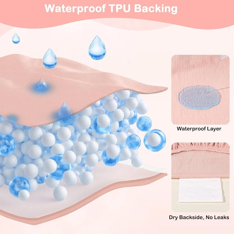 Basumee Muslin Changing Pad Cover Waterproof 2 Pack Baby Changing Table Covers for Boys and Girls Soft Breathable Nursery Diaper Change Table Cover Pad Fits 32"x16", Pink - Image 2
